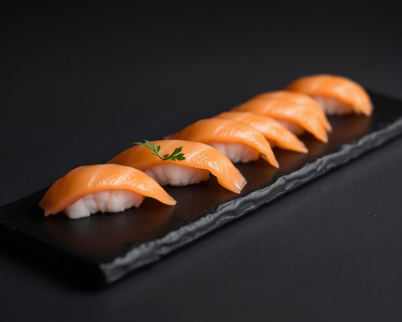 Salmon nigiri row